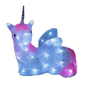 Licorne couchée lumineuse - L 31 x H 30 x l 20 cm - Rose, blanc froid