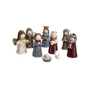 9 santons de Noël - H 2.5 à 10.5 cm - Multicolore