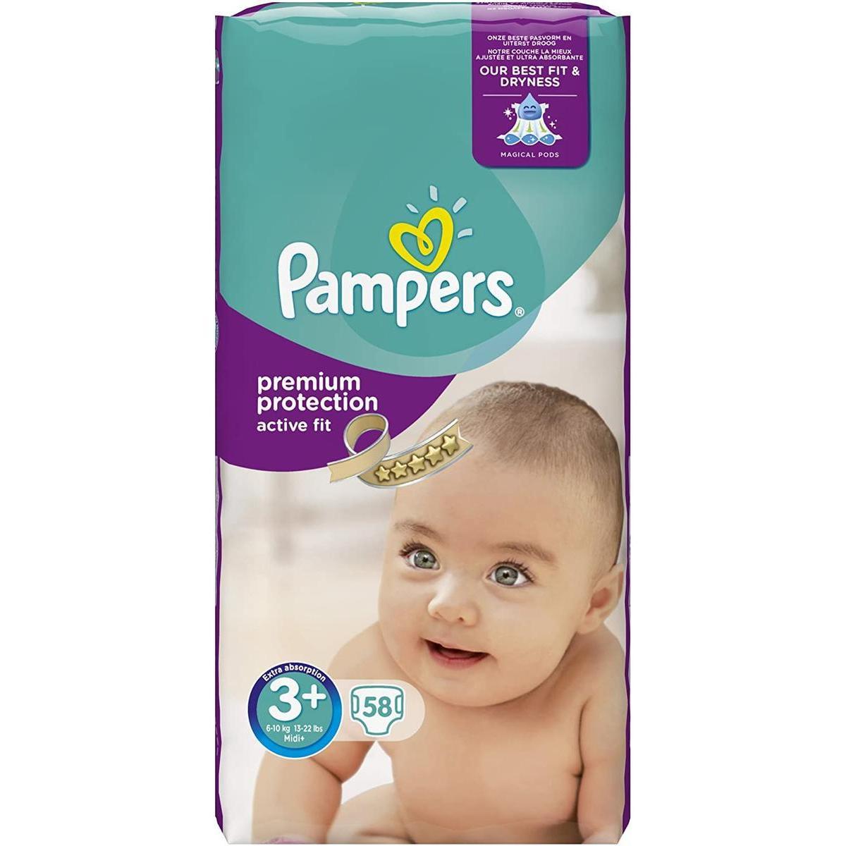 Couches Active Fit - 58 lingettes - PAMPERS