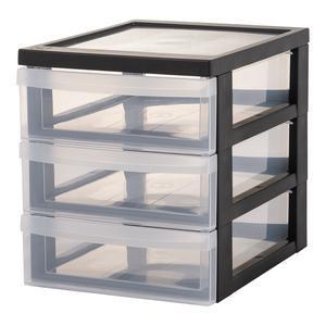 Minitour de bureau A5 3 tiroirs - L 26 x H 22 x l 19 cm - Noir, transparent