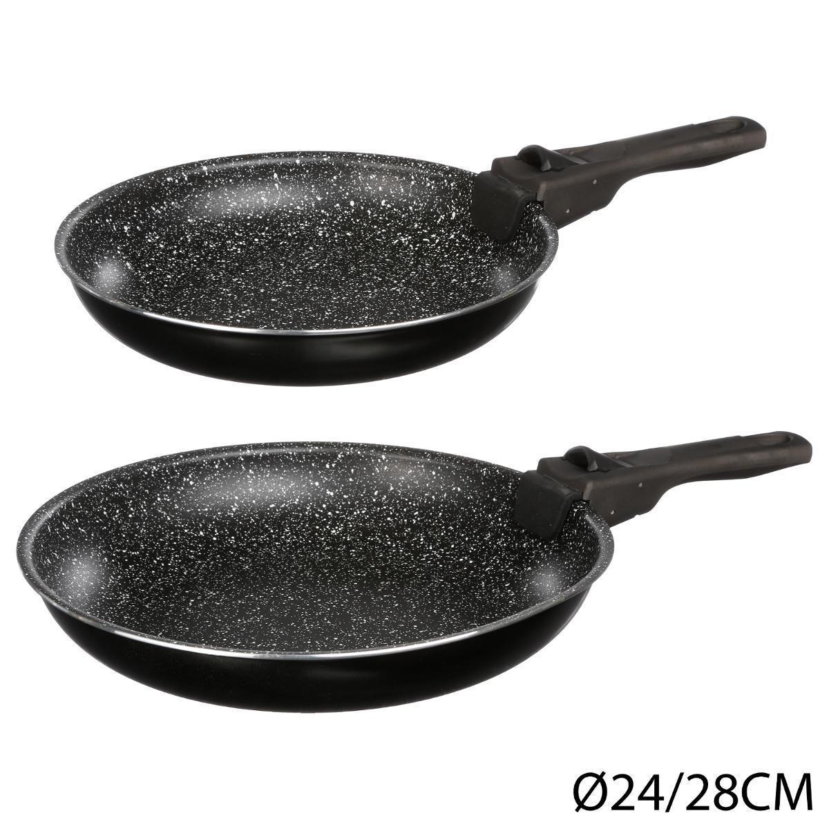 Lot de 2 po�les en pierre avec poign�es - 24/28 cm