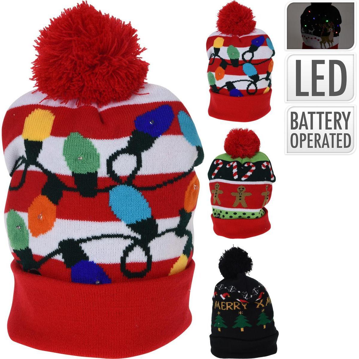 Bonnet tricoté de Noël lumineux - 27 x 20 x 2 cm - Multicolore