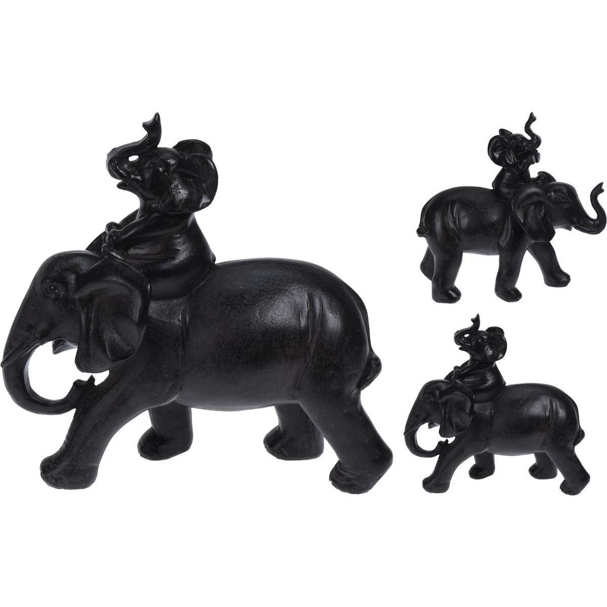 Bébe éléphant déco & sa maman - 15.5 x 8 x 15.5 cm - Noir