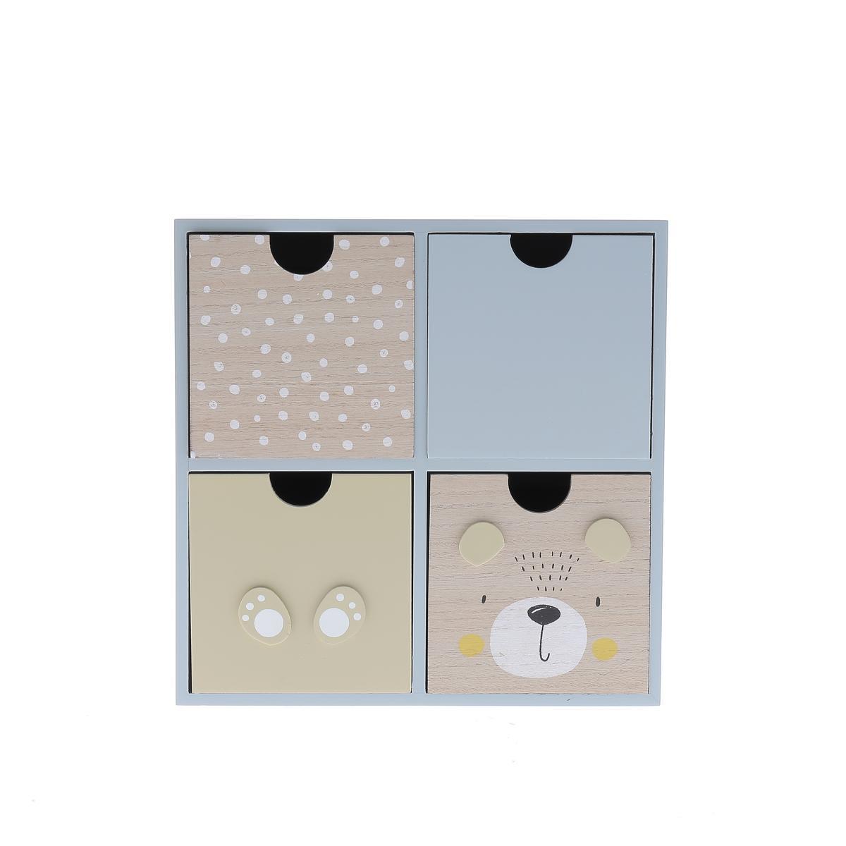 Boîte décorative ours 4 tiroirs - L 22 x H 22 x l 10 cm - Gris, beige - MINI K.KOON