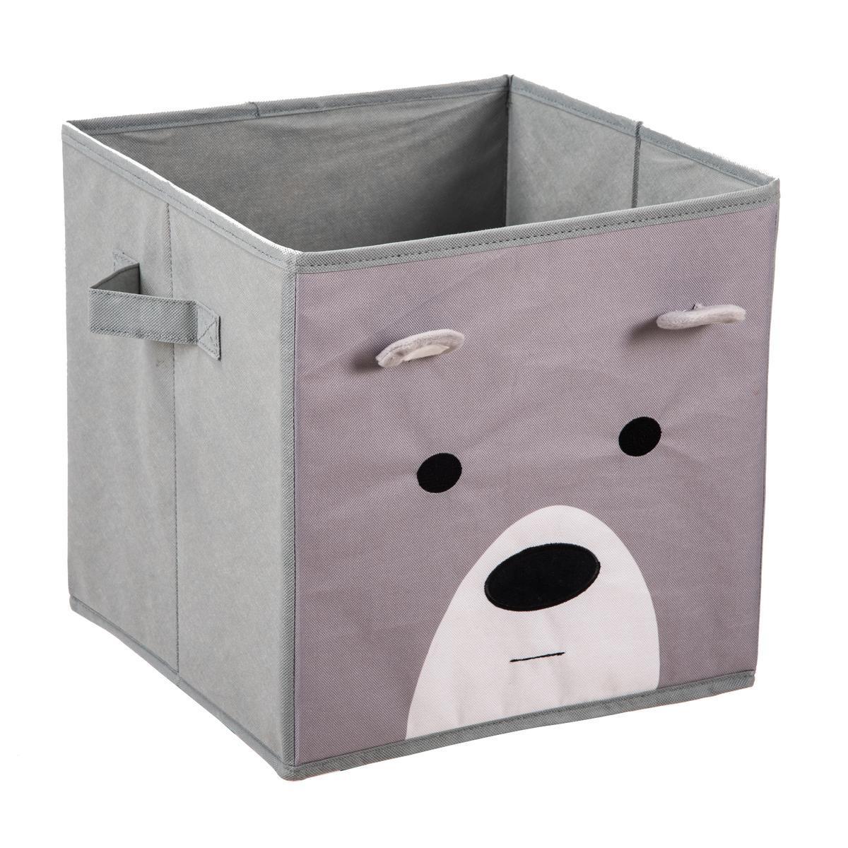 Cube de rangement enfant ours - L 31 x H 31 x l 31 cm - Gris, blanc - MINIK.KOON