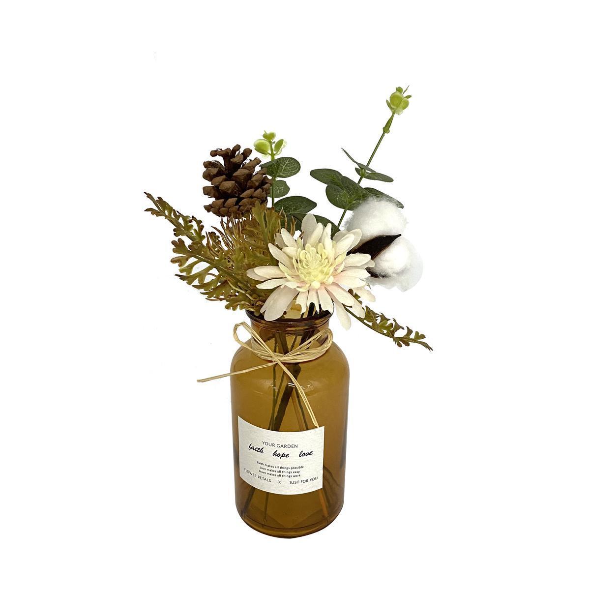Vase bouteille + fleurs artificielles - ø 8 x H 31 cm - Différents modèles - Marron - K.KOON