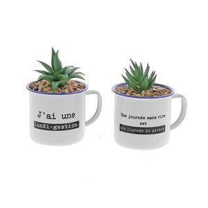 Succulente en pot mug - L 11.5 x H 12.5 x l 9 cm - Différents modèles - Blanc, vert - K.KOON