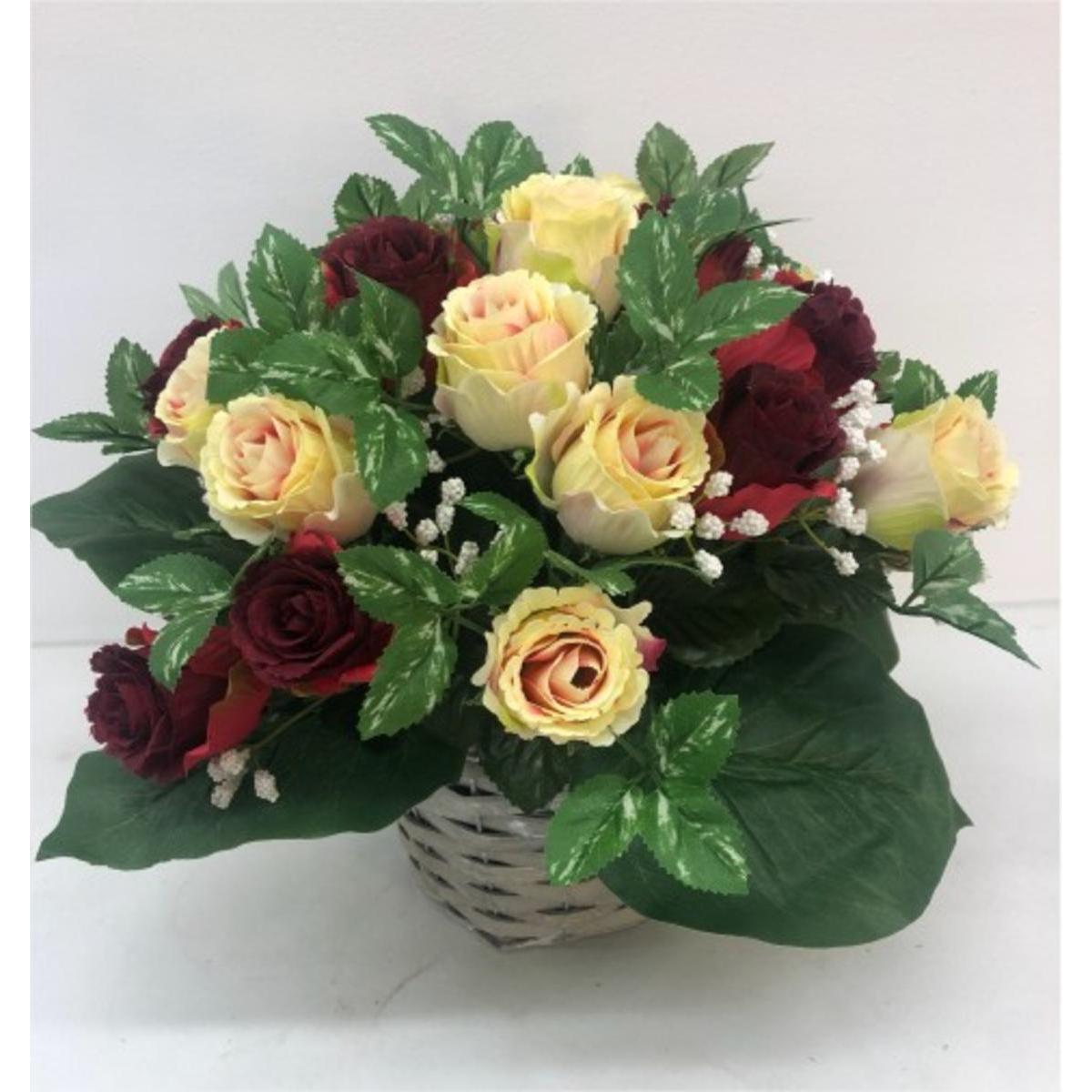 Panier de roses et feuillage artificiels - ø 32 x H 30 cm - Différents modèles - Multicolore