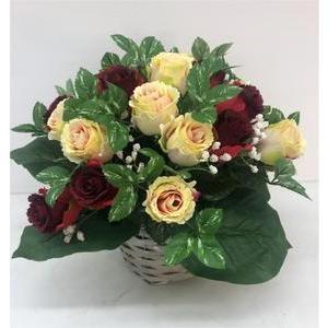 Panier de roses et feuillage artificiels - ø 32 x H 30 cm - Différents modèles - Multicolore