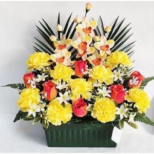 Jardinière œillets et roses synthétiques - 25 x H 44 x 12 cm - Différents modèles - Multicolore
