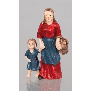 Santon Femme avec enfant - H 9.5 cm - Multicolore
