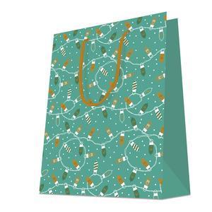 Sac cadeau Guirlande - L 10 x H 23 x l 18 cm - Vert