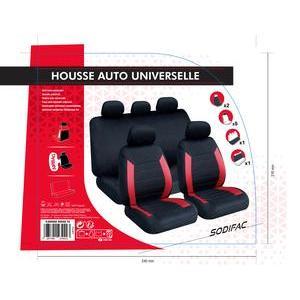 Housses de siège auto universelles - 9 pièces - Différents modèles et formats - Noir, rouge