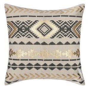 Housse de coussin Ethnik brillante - L 40 x l 40 cm - Gris, beige, Or, multicolore - ATMOSPHERA