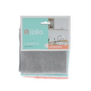 4 lavettes microfibres multiusages - 30 x 30 cm - Rouge, vert, gris - IZÉO