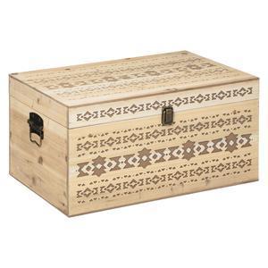 Malle en bois sculpté Hacienda - L 50 x P 33 x H 28 cm - Beige - ATMOSPHERA