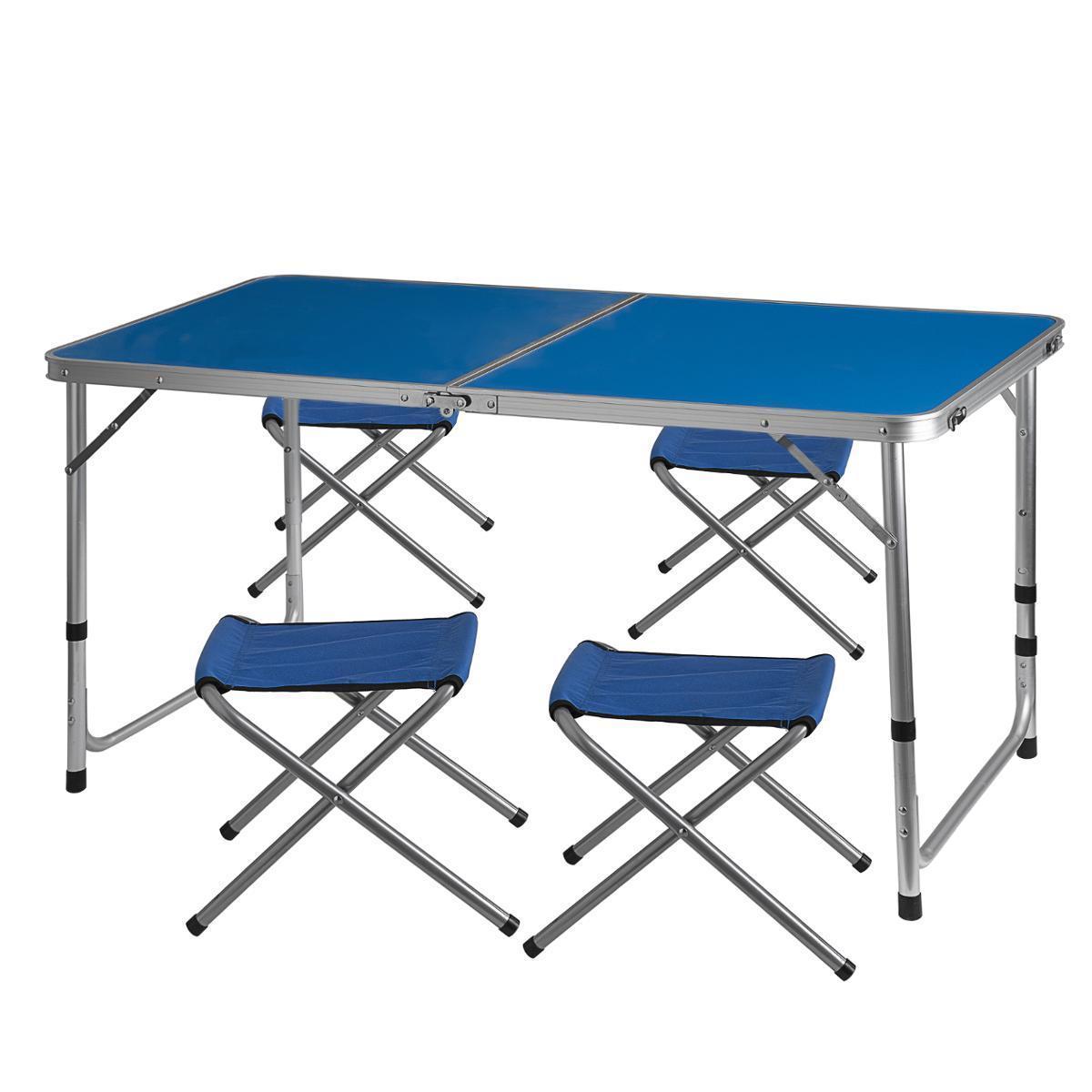 Table en aluminium pliante et ses 4 tabourets - Différents coloris