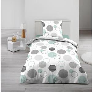Parure de lit Cercles - Différents formats - L 200 x l 140 cm - Blanc, vert, gris