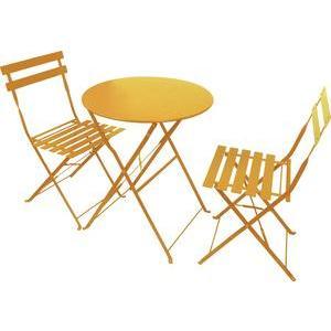 Ensemble Diana 2 chaises + 1 table ronde - Jaune curry - MOOREA