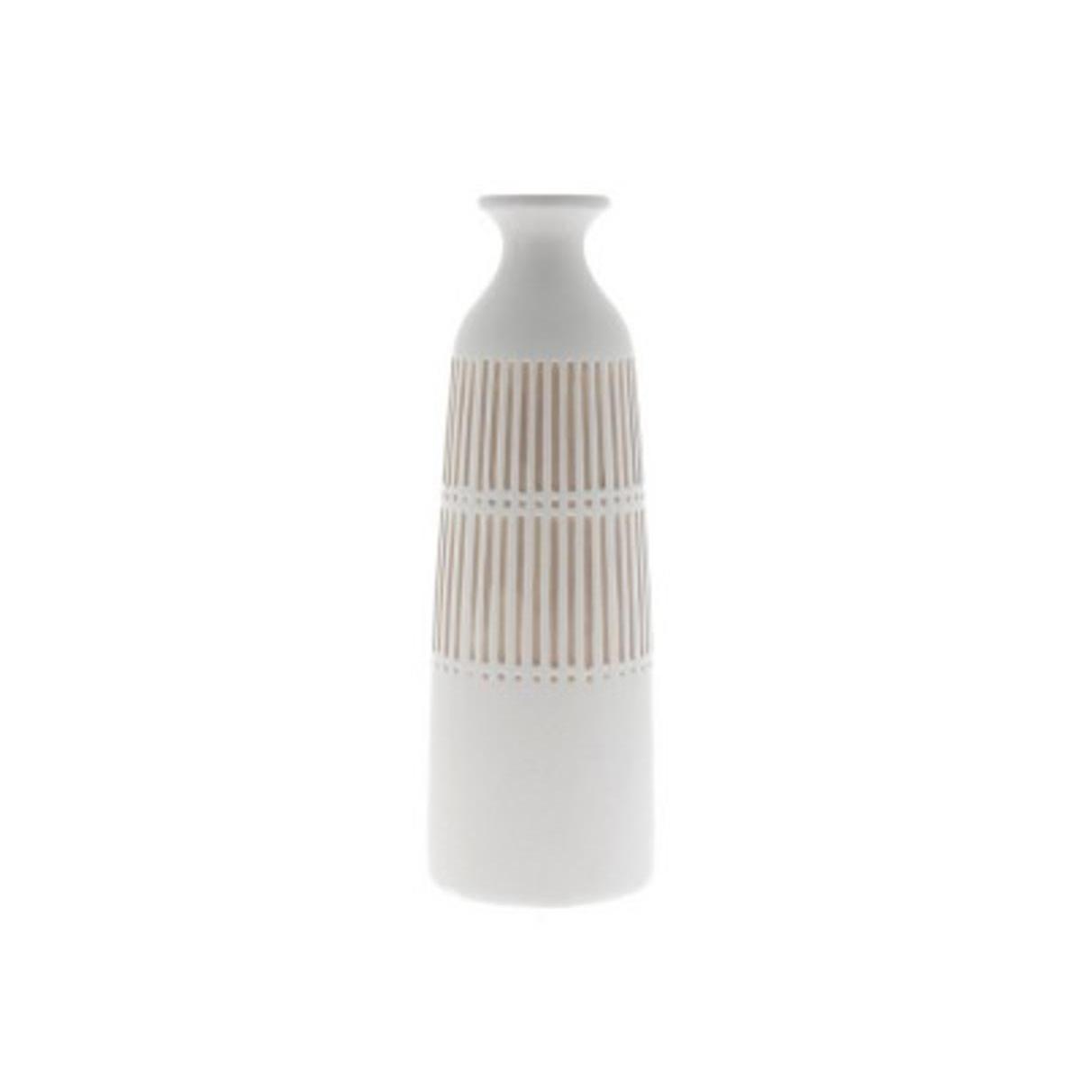 Vase en céramique rayé - ø 12 x H 36 cm - Blanc