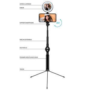 Perche à selfie LED 2-en-1 - Extensible en hauteur jusqu'à 110 cm - Noir