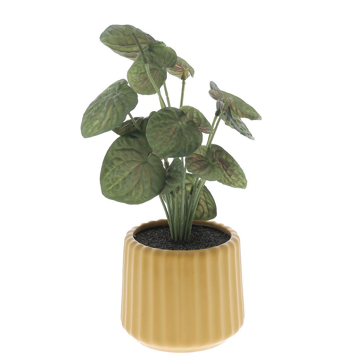 Plante artificielle avec pot - ø 12.5 x H 32 cm - Différents coloris - Jaune moutarde, gris anthracite - K.KOON