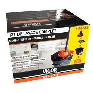 Kit de lavage Press'Pro seau + essoreur + balai à franges - Noir, Orange - VIGOR