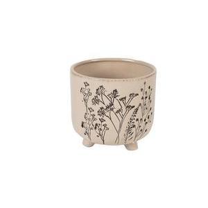 Cache-pot à pieds en céramique motif fleurs - ø 14.7 x H 15 cm - K.KOON