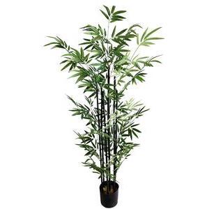 Bambou artificiel en pot 7 troncs - H 150 cm - Vert, noir