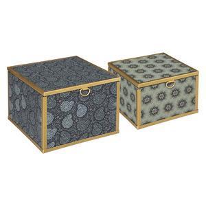 2 boîtes en bois imprimé et métal Wonderly - L 15.3 et 18.5 cm - Atmosphera