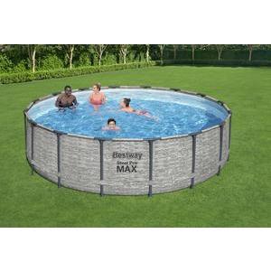 Kit piscine tubulaire ronde Steel Pro Max - ø 488 x H 122 cm - Avec pompe à filtre, échelle et bâche - Imprimé pierres - BESTWAY