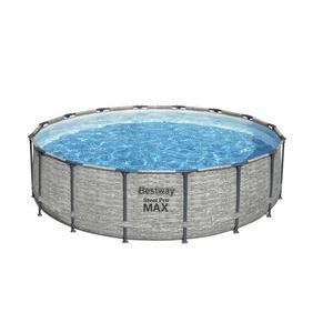 Kit piscine tubulaire ronde Steel Pro Max - ø 488 x H 122 cm - Avec pompe à filtre, échelle et bâche - Imprimé pierres - BESTWAY