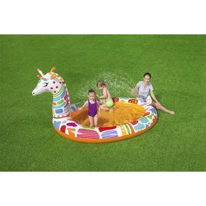 Piscine fontaine gonflable Girafe - L 266 x H 127 x l 157 cm - Orange, multicolore