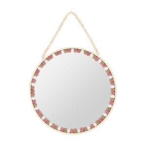 Suspension miroir perles et pompons - ø 25 cm - Rose et blanc - Mini-K.KOON