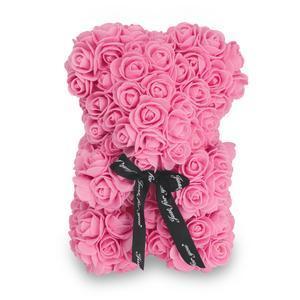 Ourson décoratif en roses artificielles - 16 x L 17 x H 33 cm - Différents coloris