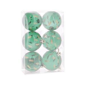 6 boules feuilles - ø 8 cm - Vert et or