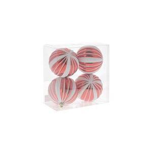 4 boules à rayures - ø 8 cm - Rouge et blanc