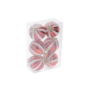 6 boules à rayures - ø 6 cm - Rouge et blanc