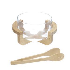 Saladier + couverts en verre et bambou - H 11.5 cm - MOGU