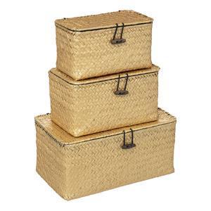 3 boîtes de rangement en roseau tressé - Beige - ATMOSPHERA