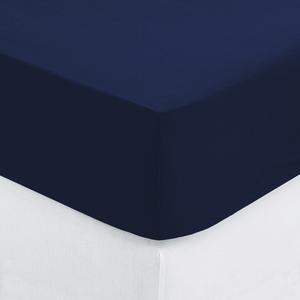 Drap housse en coton- L. 190 x l. 90 cm - Bleu marine - ATMOSPHERA