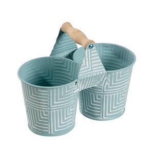 Double cache-pot en métal blanchi - H 11 cm - Bleu - MOOREA