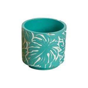 Cache-pot feuilles en relief -  ø 13 x H 13 cm - Aqua - MOOREA