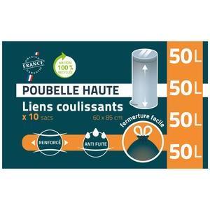 10 sacs poubelle coulissants - 50 litres