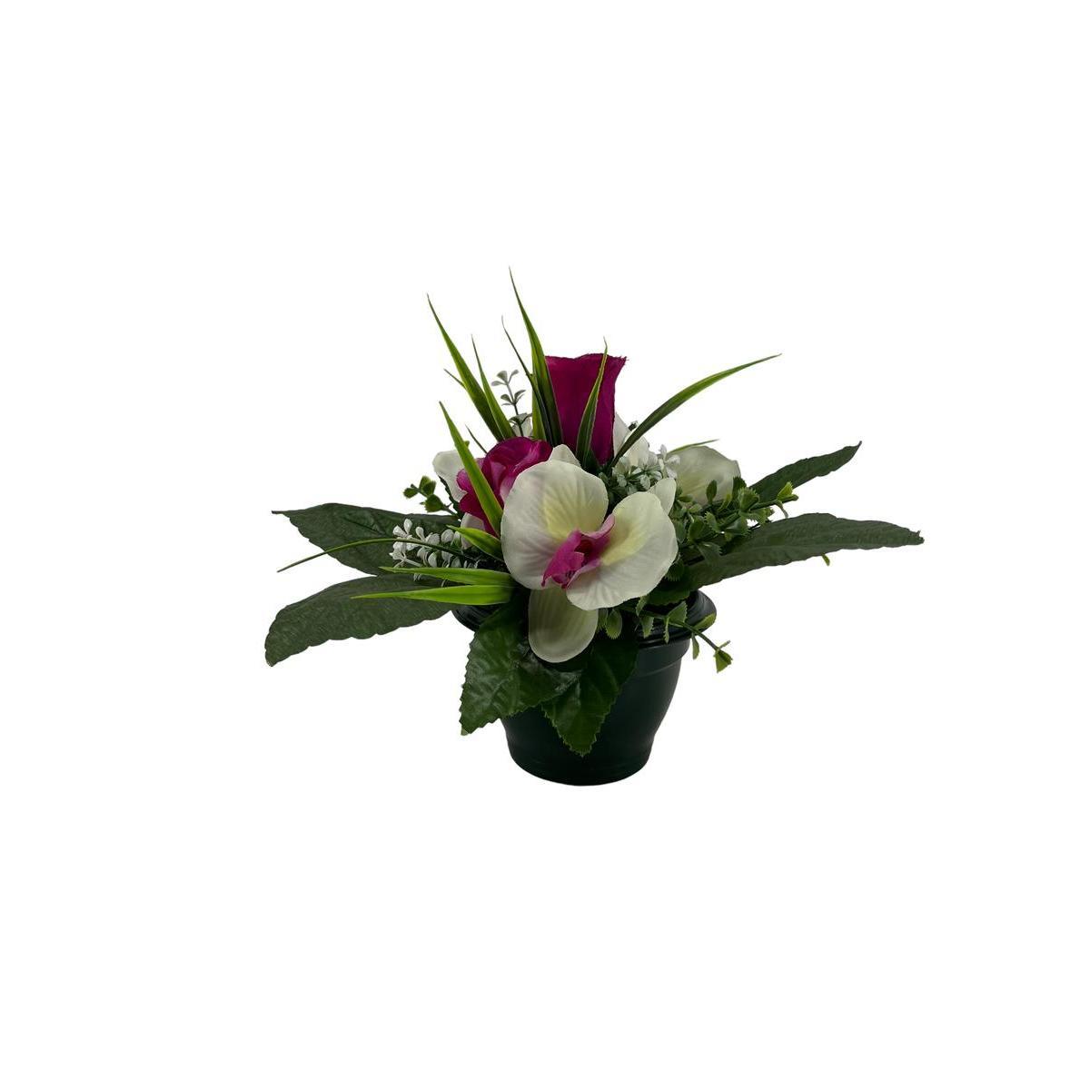 Pot de boutons de roses et orchidées - H 19 cm - Différents modèles