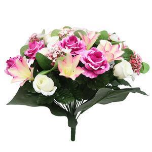 Bouquet d'œillets, roses et lys - H 46 cm - Différents modèles