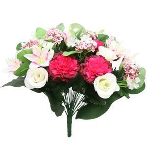 Bouquet d'œillets, roses et lys - H 46 cm - Différents modèles