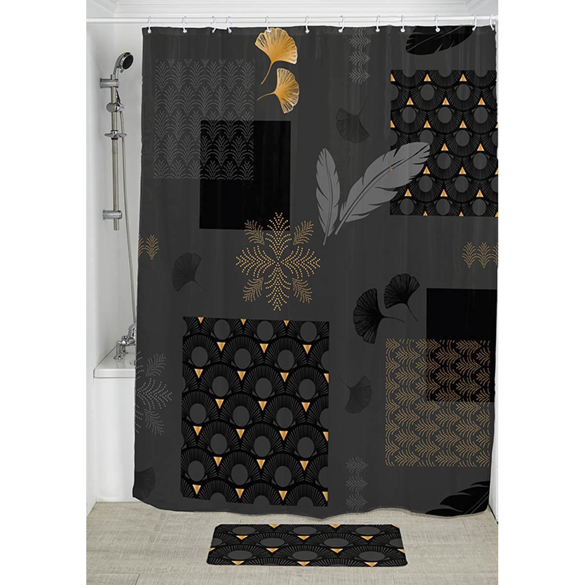 Rideau de douche motifs - 180 x L 200 cm - Noir