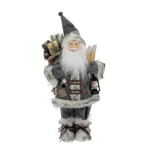 Père Noël avec ski et cadeaux - H 60 cm - Gris