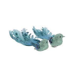 2 pinces oiseau - H 16 cm - Vert et bleu- FAIRY STARS